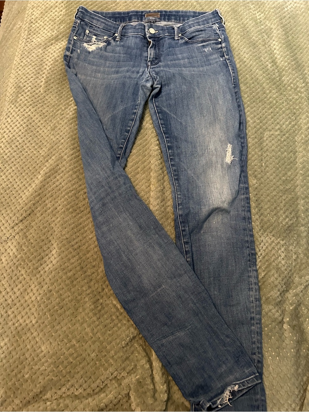 Low Rise MOTHER Blue Distressed Skinny Jeans